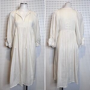 Daughters of India | NWT Kyra Midi Dress Cream Cotton Gauze Boho Balloon Sleeve